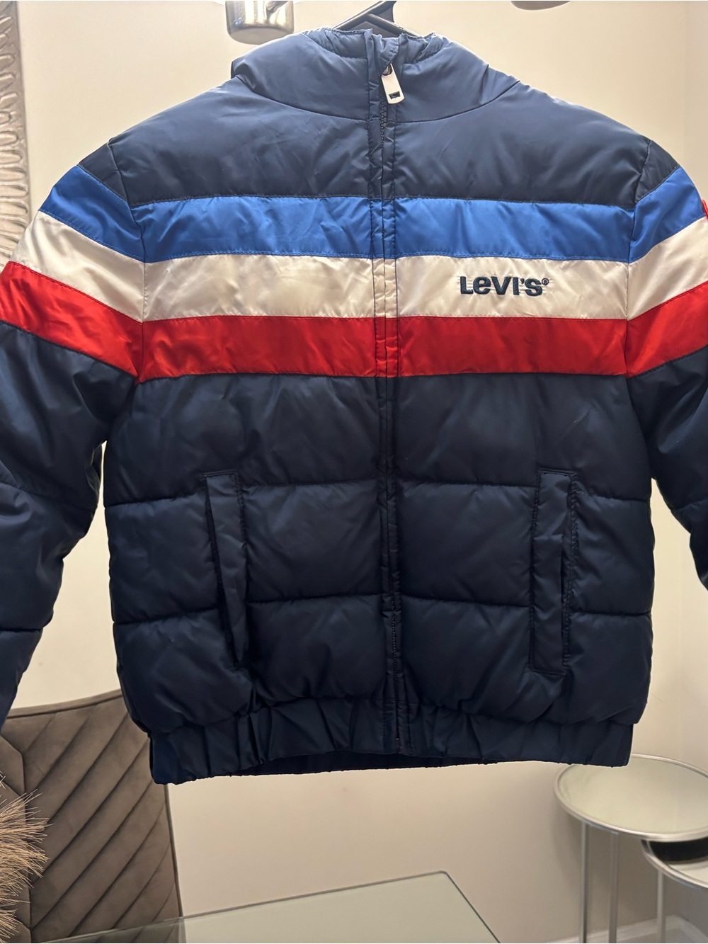 Levi's Navy, Blue, White & Red Colorblock Puffer Jacket - Kids